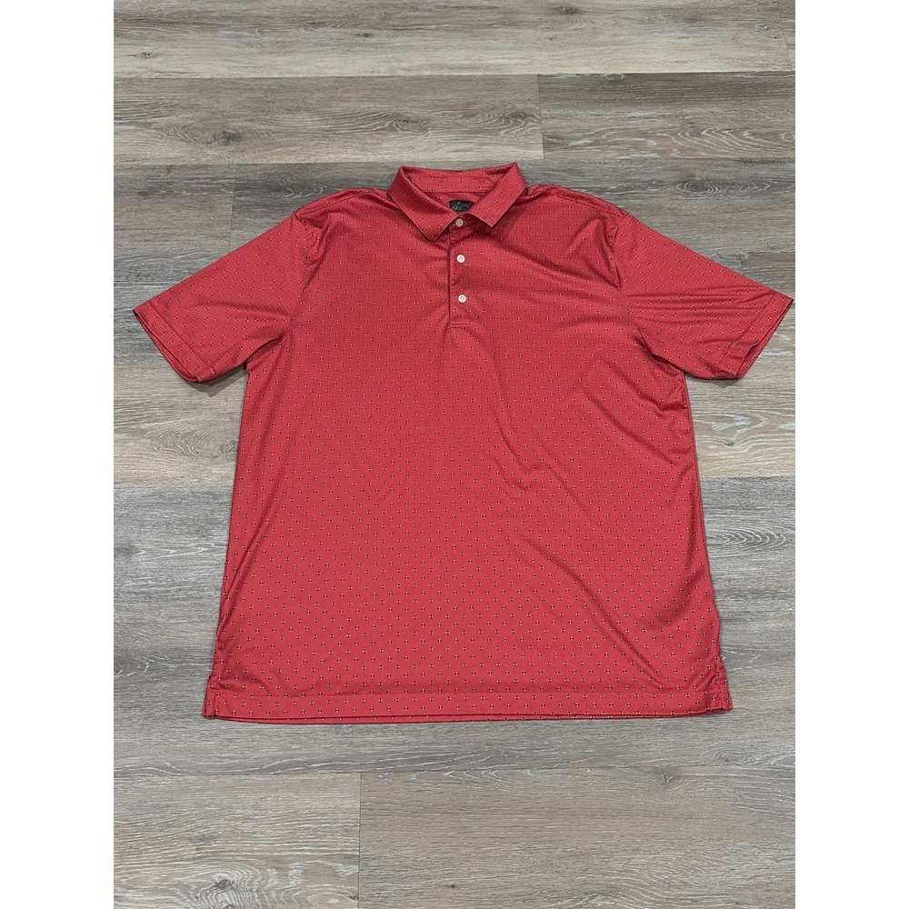 Greg Norman Play Dry Mens XL Red‎ Geometric Print Golf Polo Shirt Short Sleeve